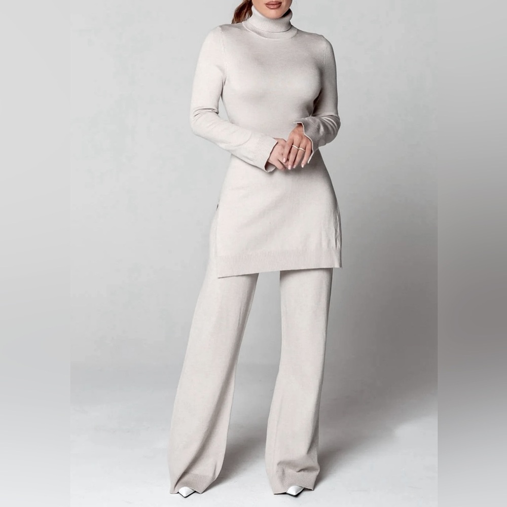 Soft Gray Turtleneck Sweater Set